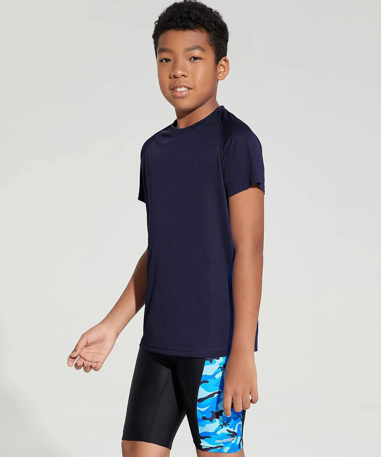 DEVOROPA Youth Boys Rash Guard Toddler Swim Shirts Short Sleeve Sun Shirts Lightweight Quick Dry UPF 50  Kids Surf Swimsuit