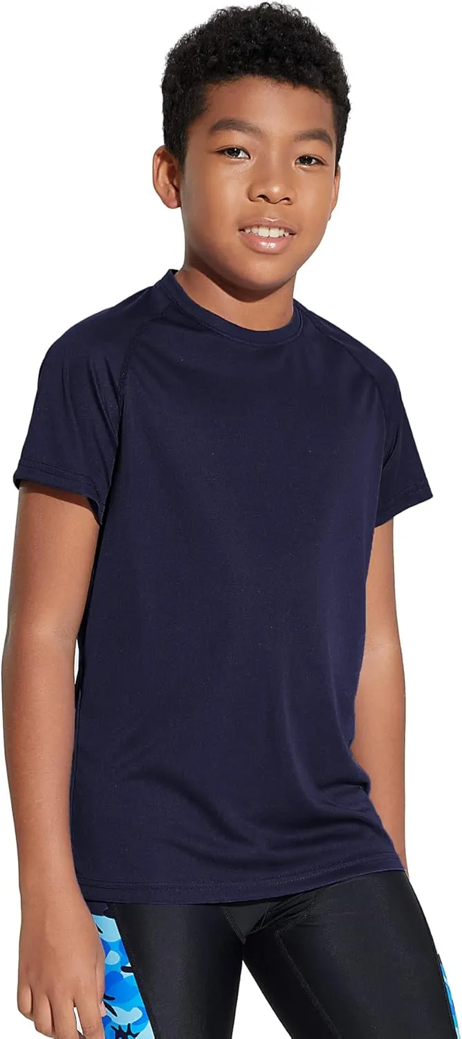 DEVOROPA Youth Boys Rash Guard Toddler Swim Shirts Short Sleeve Sun Shirts Lightweight Quick Dry UPF 50  Kids Surf Swimsuit