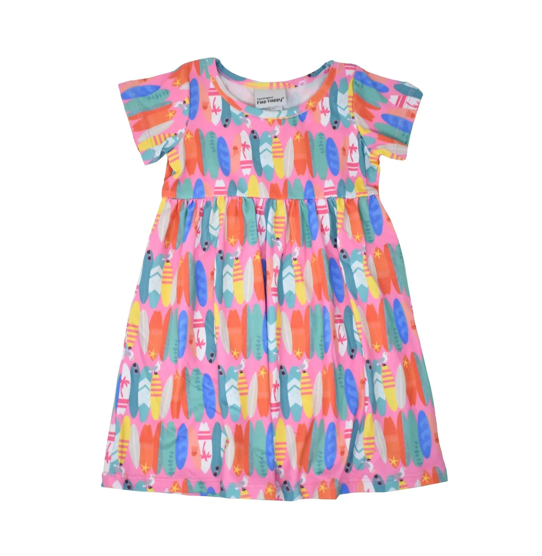 Flap Happy- Short Sleeve Dress (Pink Beach Boards, 12m-24m)