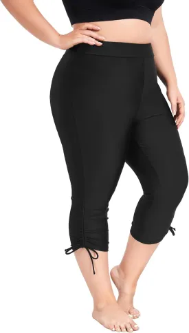 FOREYOND Plus Size Swim Capris Pants for Women High Waisted Swimming Leggings Tankini Rash Guard Bottoms Swimwear Shorts