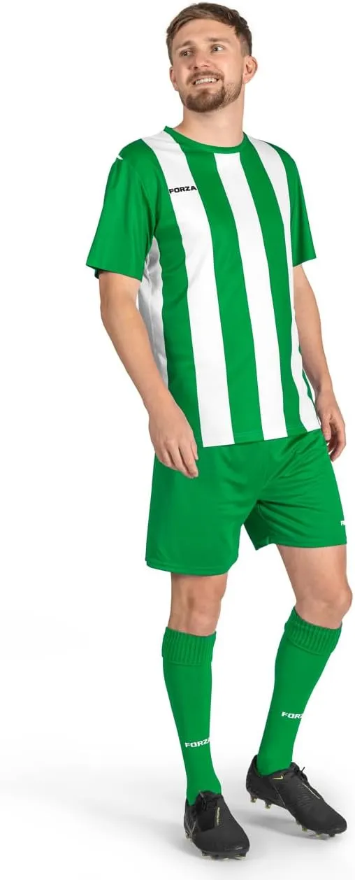 FORZA Mens Striped Soccer Uniform | Includes Jersey, Shorts, and Knee-High Socks  Available in Sizes XS-XXL