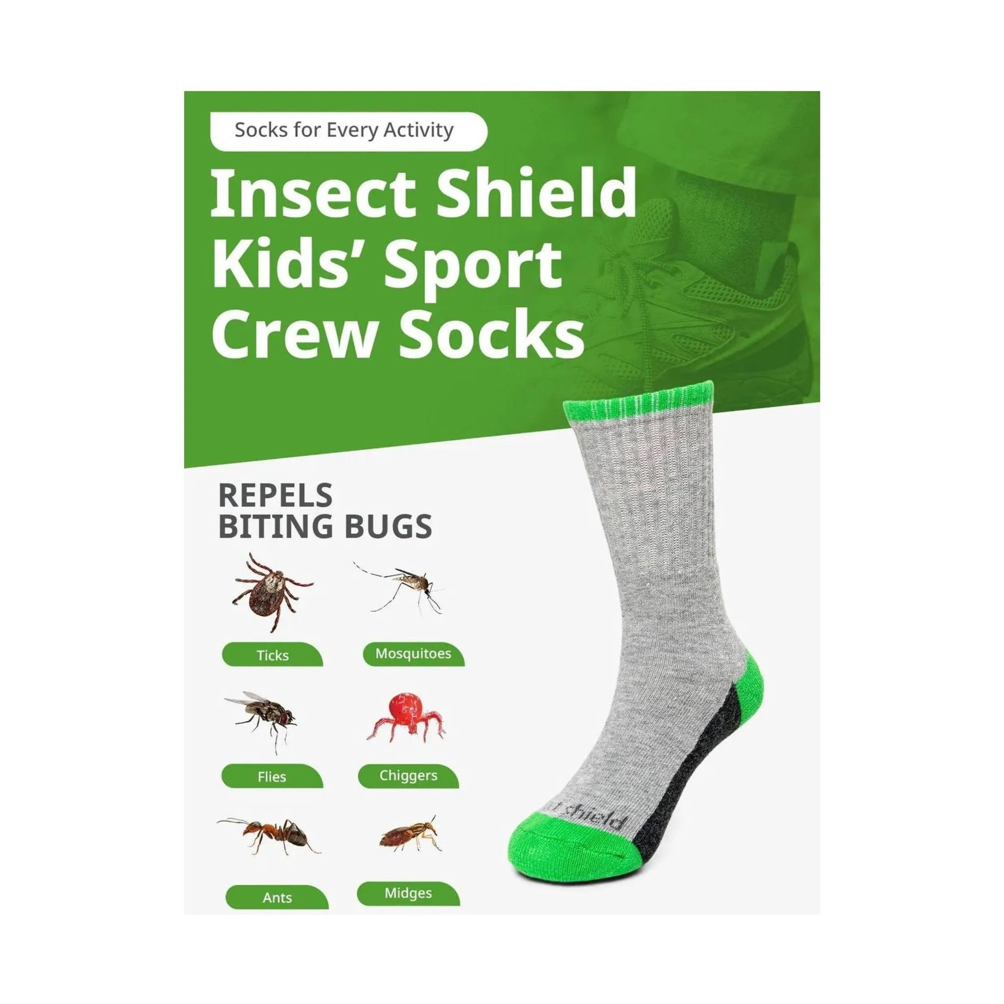 Insect Shield Kids' Sport Crew Socks - White