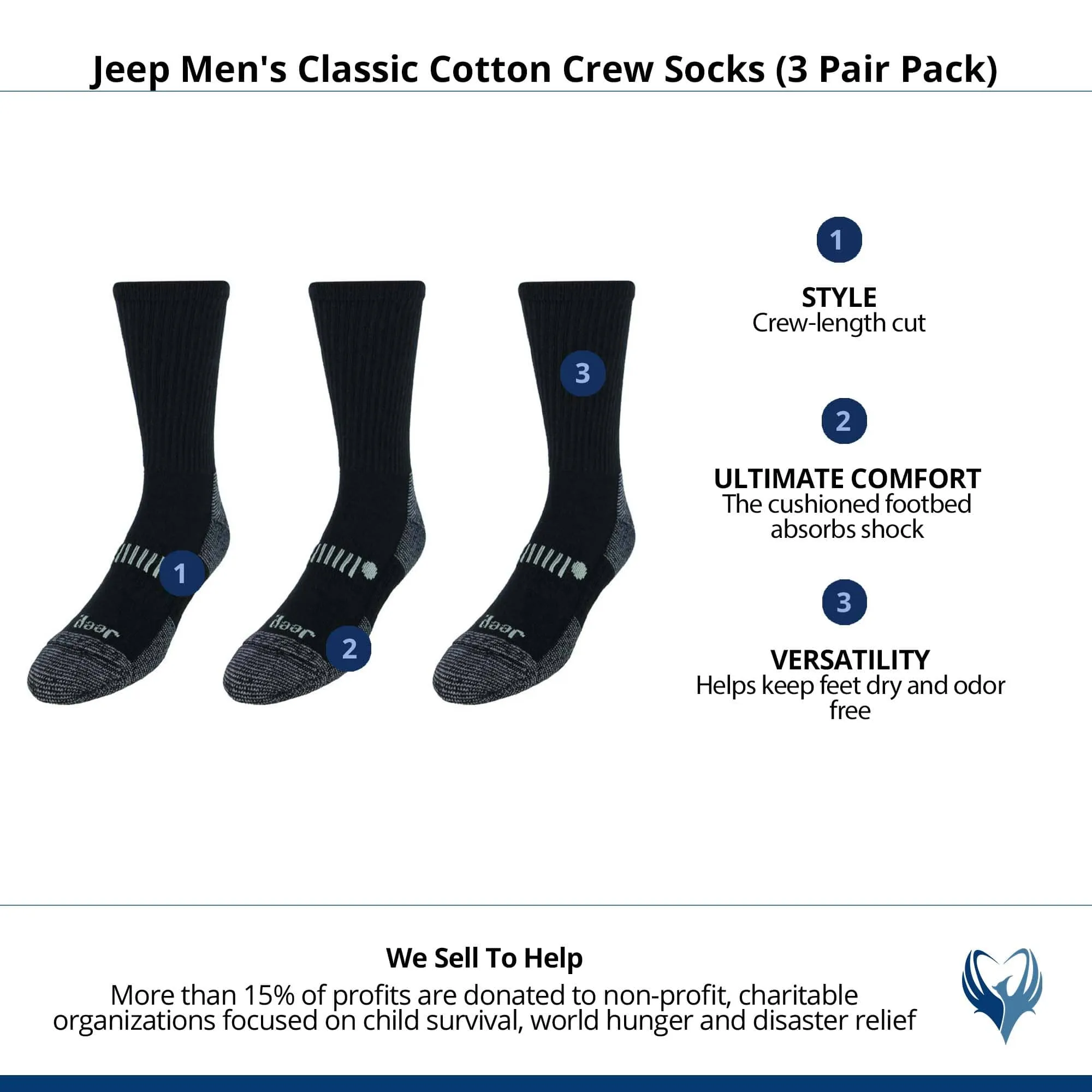 Jeep Men's Classic Cotton Crew Socks (3 Pair Pack)