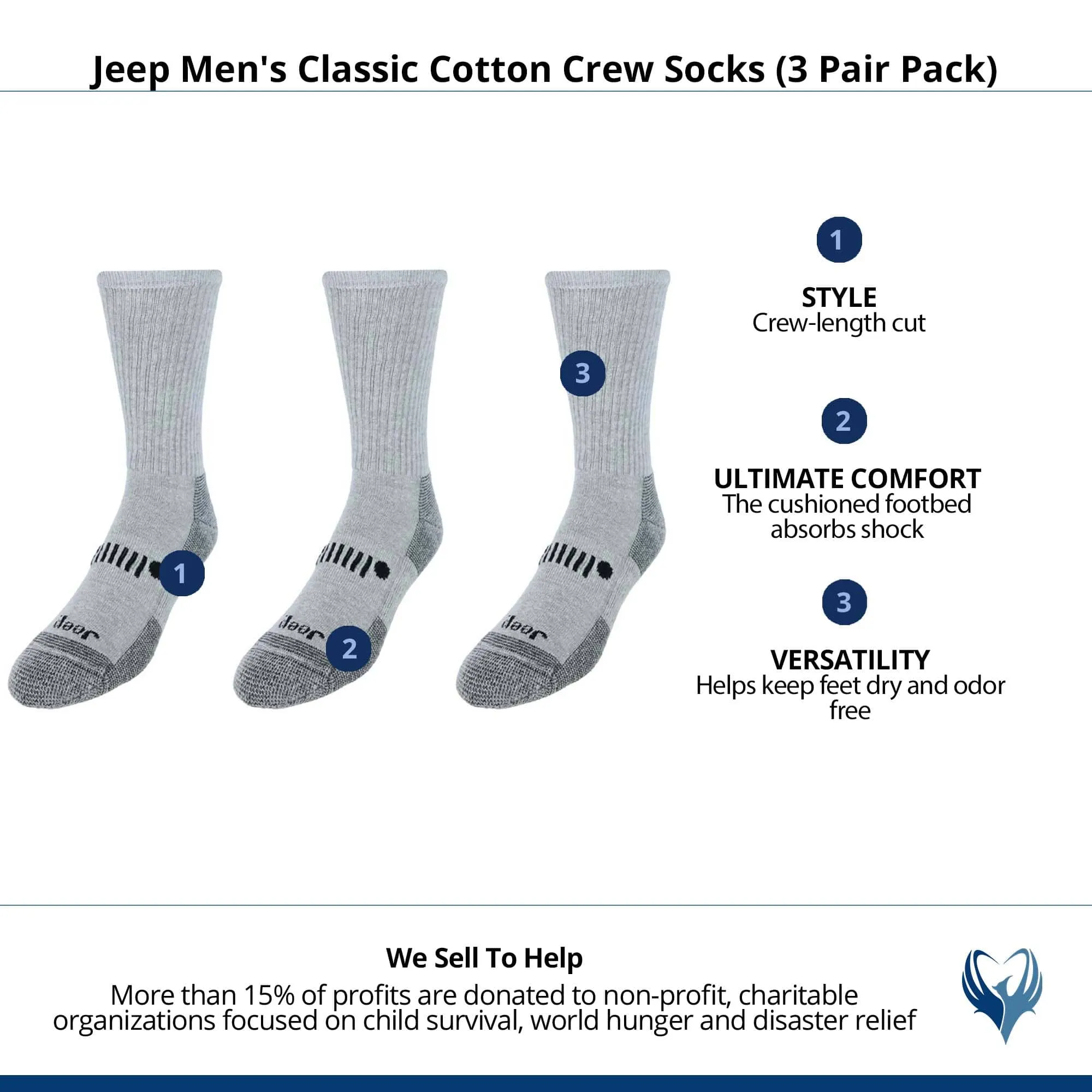 Jeep Men's Classic Cotton Crew Socks (3 Pair Pack)
