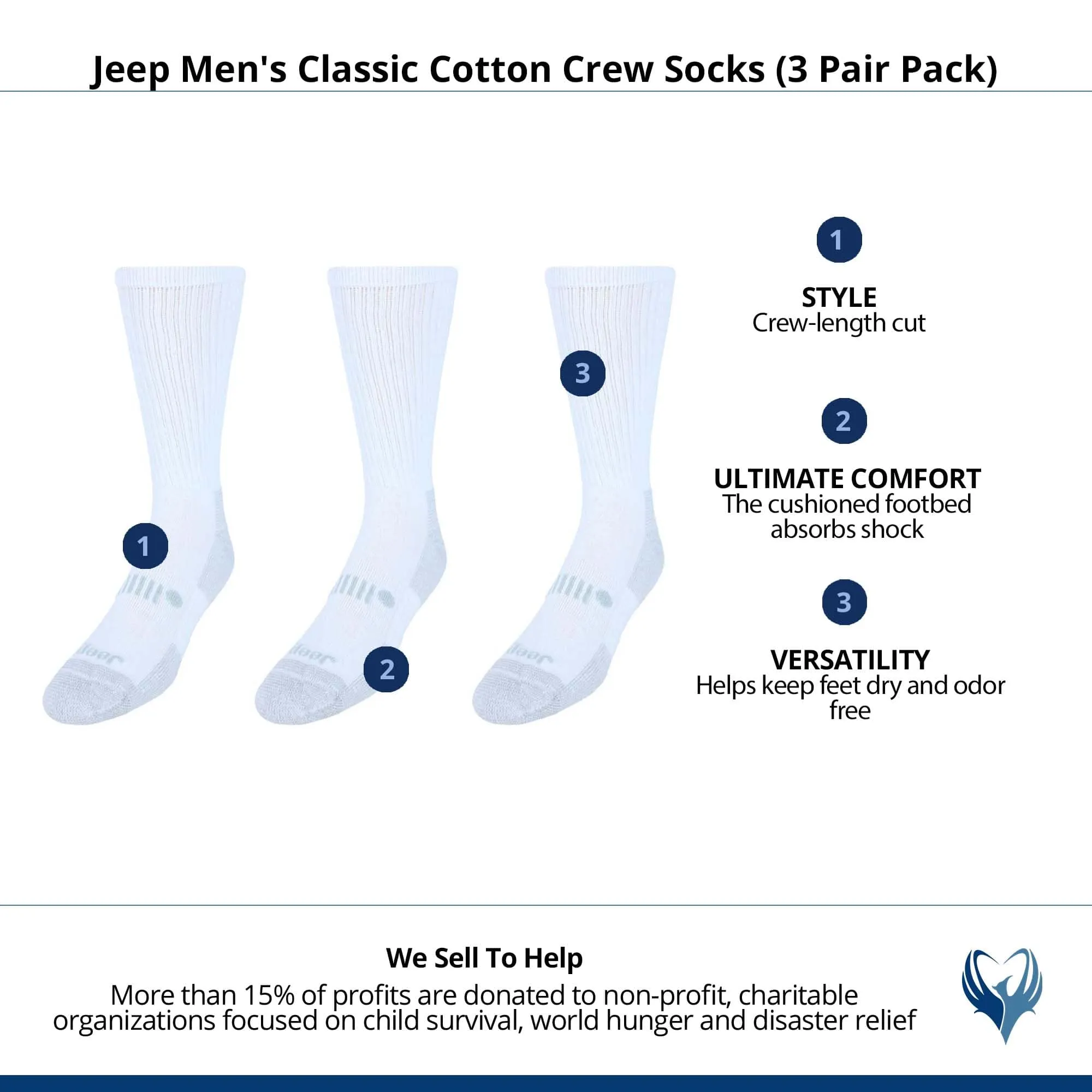 Jeep Men's Classic Cotton Crew Socks (3 Pair Pack)