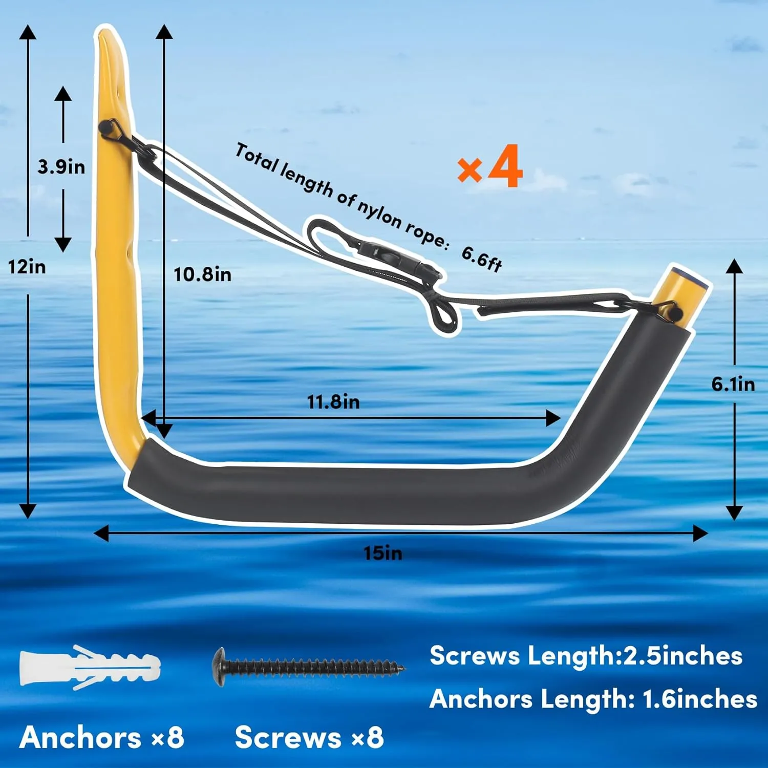 Kayak Storage Rack,Kayak Rack for Garage,Kayak Wall Mount Kayak Wall Rack with Nylon Straps,Heavy Duty Kayak Hanger Kayak Hook Suitable for Kayaks and SUP Paddle Board(4Pack,6 Colors)