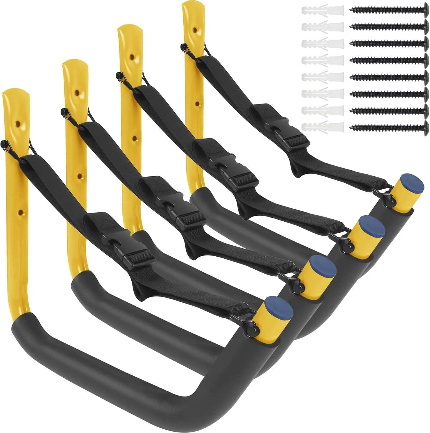 Kayak Storage Rack,Kayak Rack for Garage,Kayak Wall Mount Kayak Wall Rack with Nylon Straps,Heavy Duty Kayak Hanger Kayak Hook Suitable for Kayaks and SUP Paddle Board(4Pack,6 Colors)