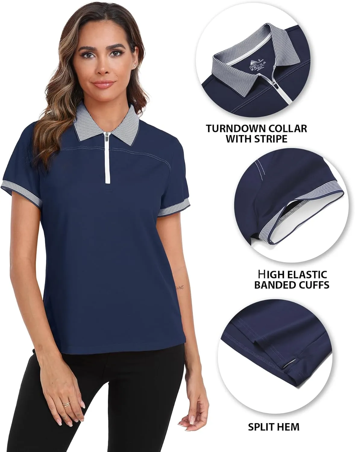 Little Beauty Women's Zipper Golf Polo Shirts Short Sleeve Athletic Shirt with Collar Moisture Wicking