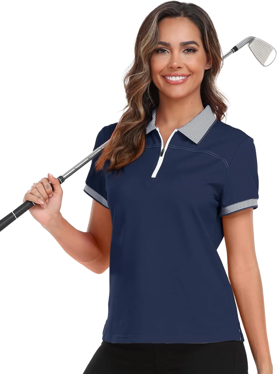Little Beauty Women's Zipper Golf Polo Shirts Short Sleeve Athletic Shirt with Collar Moisture Wicking