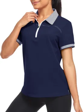 Little Beauty Women's Zipper Golf Polo Shirts Short Sleeve Athletic Shirt with Collar Moisture Wicking