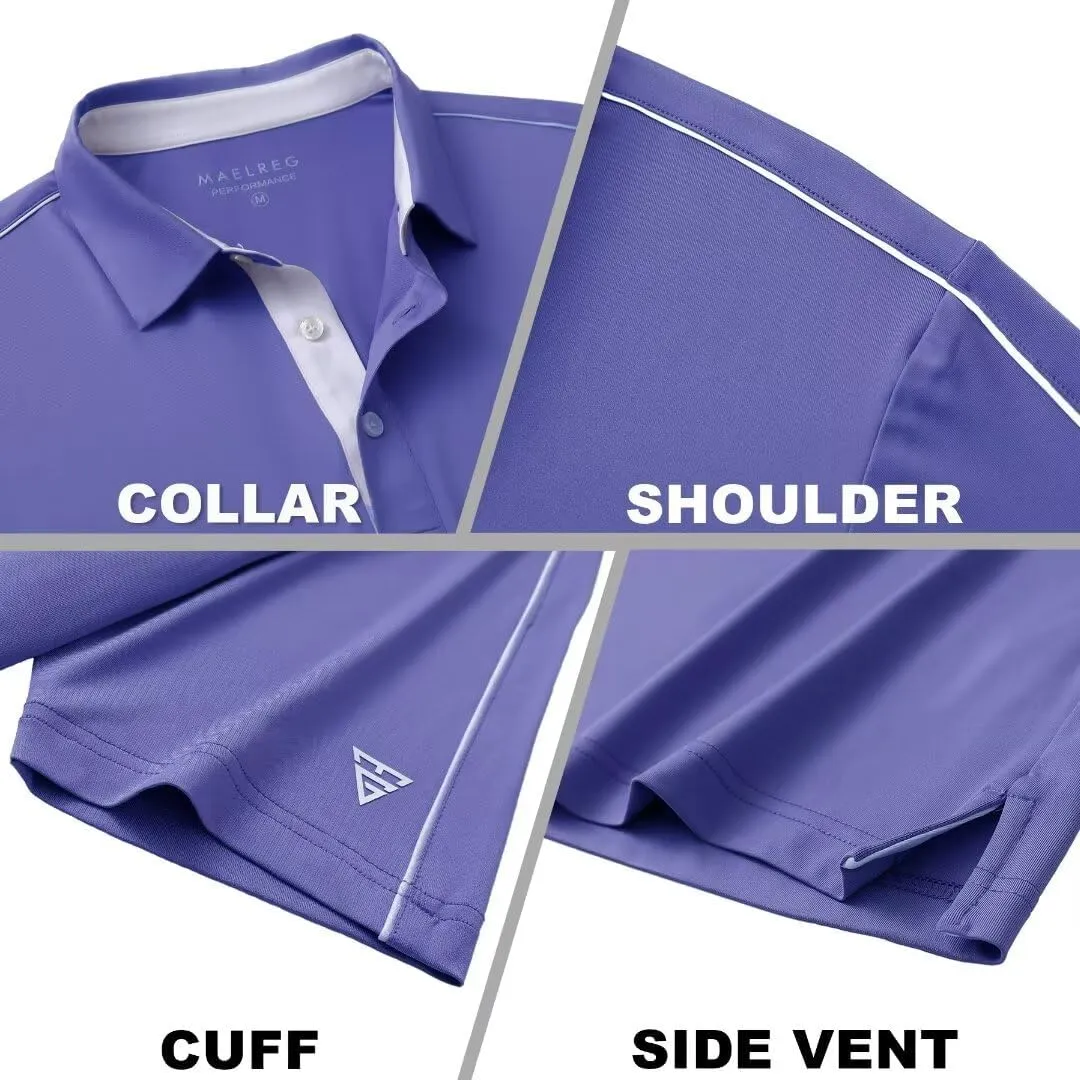 M MAELREG Golf Polo Shirts for Men Short Sleeve Dry Fit Solid Moisture Wicking Casual Performance Collared Mens Polo Shirts