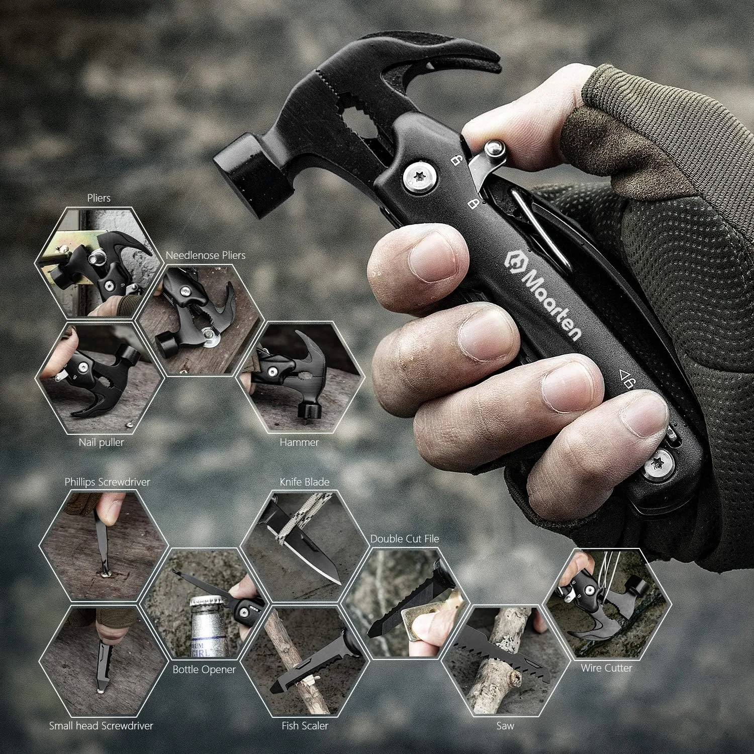 Maarten Hammer Multitool Gift, Unique Gifts for Dad Gift from Daughter Son, Stocking Stuffers for Adults Men, Personalized Dad Birthday Gifts from Wife, Fathers, Multi Tool with Hammer