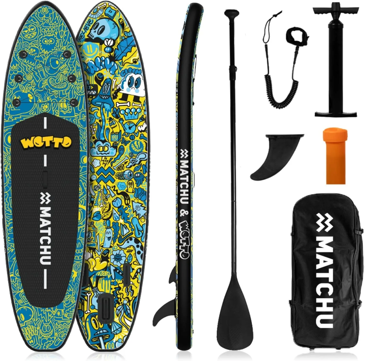 MATCHU - Inflatable Sup Board - Paddle Board - Limited Edition - Provided with Certificate - Complete Set - 320x81x15 CM - 150 KG Load Capacity - Art Collection (Wotto Collection)