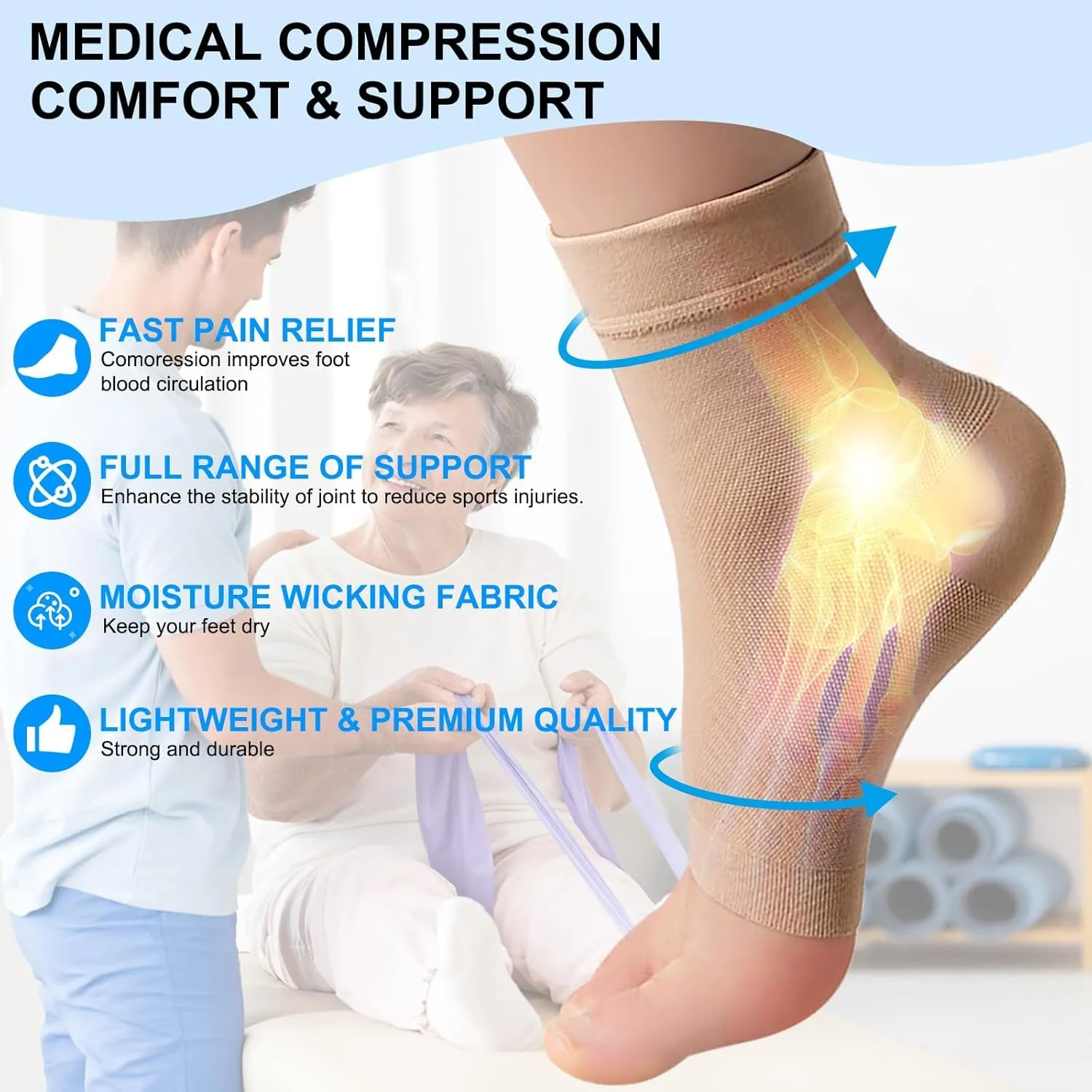 Medical-Grade Plantar Fasciitis Socks, Achilles Tendonitis Relief (Pair) Ankle Compression Sleeve for Sprain, Foot Swelling & Fatigue - Ankle Support Socks for Everyday Use- 20-30 mmHg (Beige, Black)