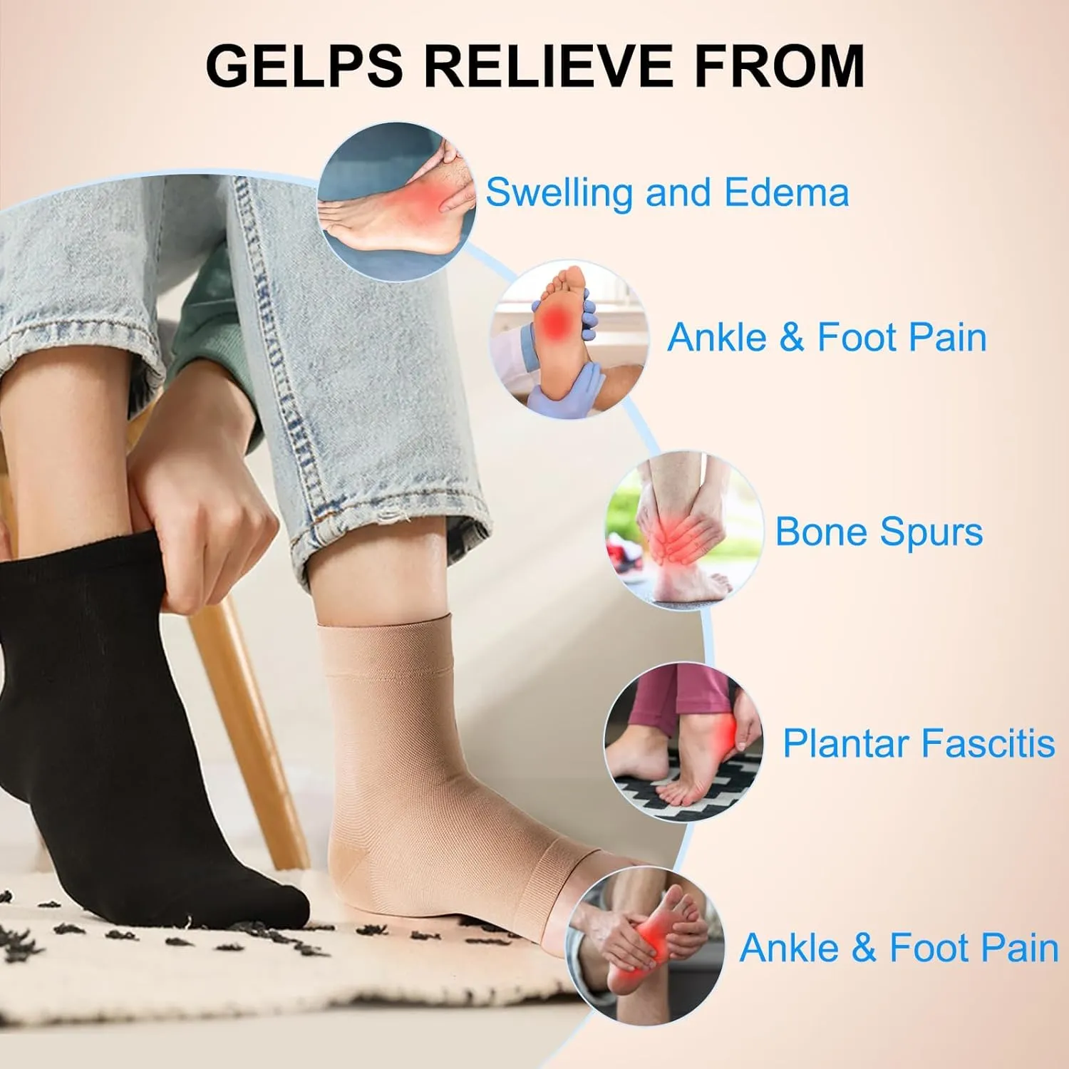 Medical-Grade Plantar Fasciitis Socks, Achilles Tendonitis Relief (Pair) Ankle Compression Sleeve for Sprain, Foot Swelling & Fatigue - Ankle Support Socks for Everyday Use- 20-30 mmHg (Beige, Black)