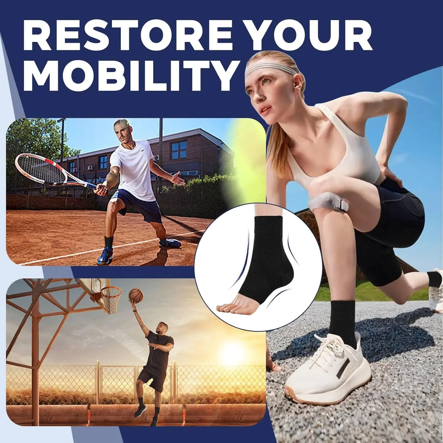 Medical-Grade Plantar Fasciitis Socks, Achilles Tendonitis Relief (Pair) Ankle Compression Sleeve for Sprain, Foot Swelling & Fatigue - Ankle Support Socks for Everyday Use- 20-30 mmHg (Beige, Black)