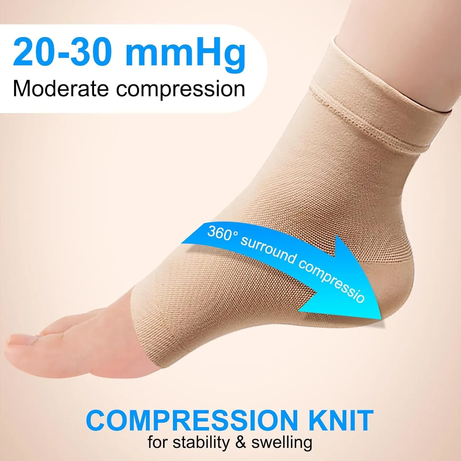 Medical-Grade Plantar Fasciitis Socks, Achilles Tendonitis Relief (Pair) Ankle Compression Sleeve for Sprain, Foot Swelling & Fatigue - Ankle Support Socks for Everyday Use- 20-30 mmHg (Beige, Black)