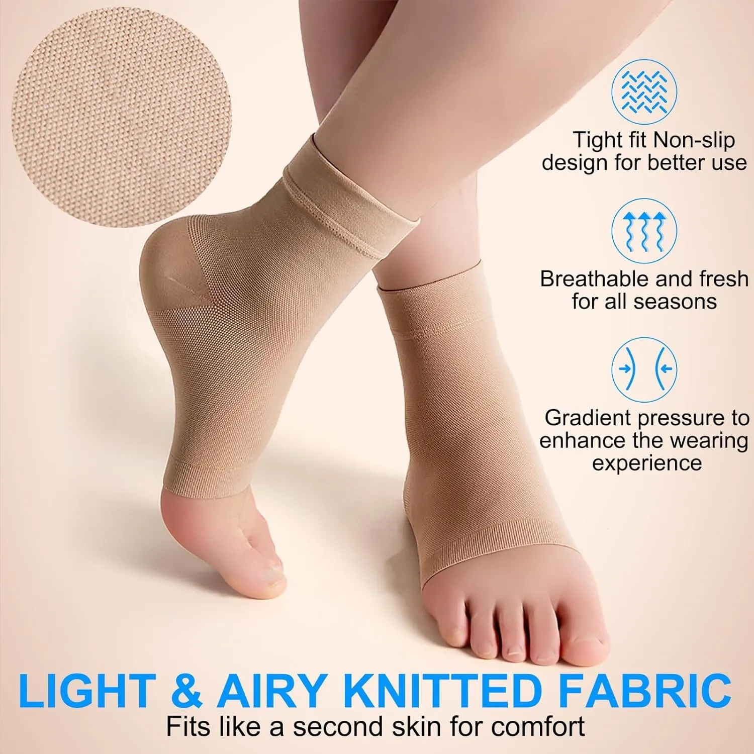 Medical-Grade Plantar Fasciitis Socks, Achilles Tendonitis Relief (Pair) Ankle Compression Sleeve for Sprain, Foot Swelling & Fatigue - Ankle Support Socks for Everyday Use- 20-30 mmHg (Beige, Black)