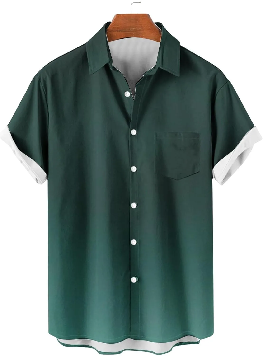 Men Summer Loose Shirts Casual Lapel Gradient T-shirts Short Sleeve Button Shirt Hawaiian Beach Tops for Men's