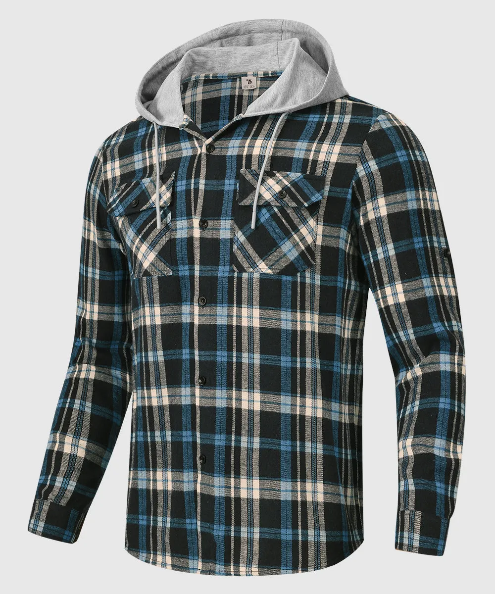 Men's Casual Buffalo Plaid Button Hooded Shirts