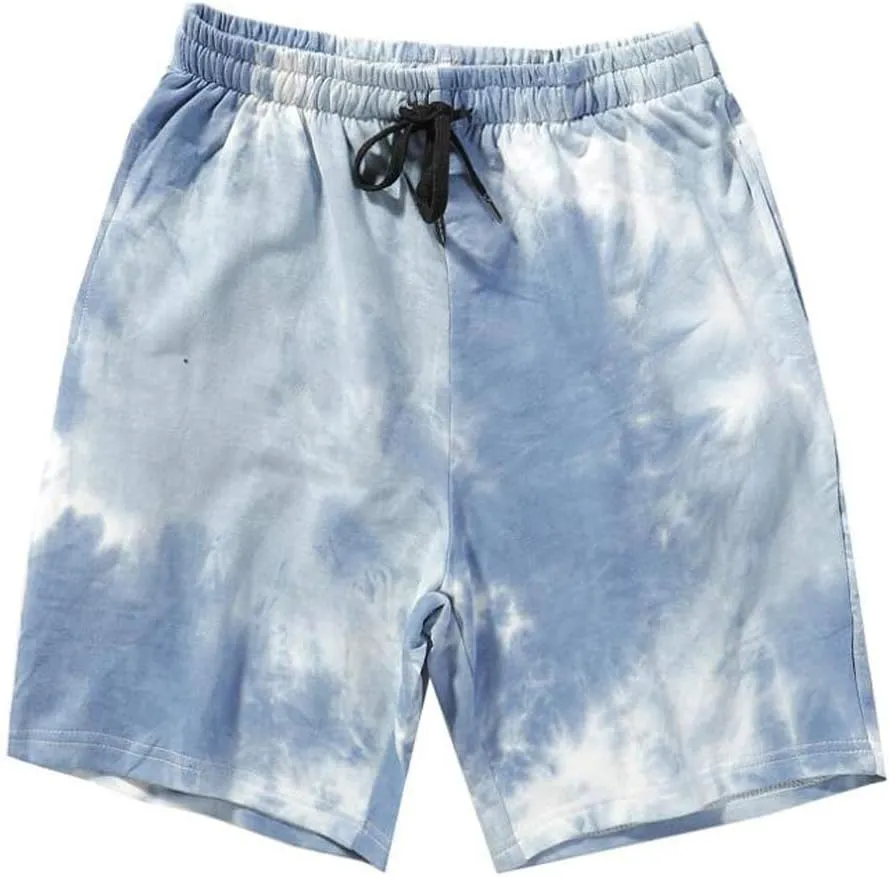 Mens Casual Drawstring Tie Dye Summer Shorts Workout Sweat Running Beach Shorts for Men