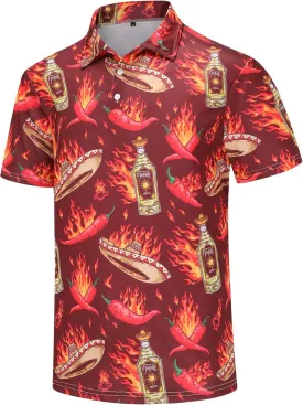 Men's Polo Shirts Funny Golf Shirts for Men Short Sleeve Hawaiian Print Performance Shirts