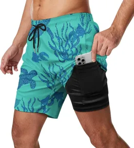 Men's Quick-Dry Swimming Trunks 7 Inch with Compression Liner 2 in 1 Beach Swim Board Shorts with Pockets