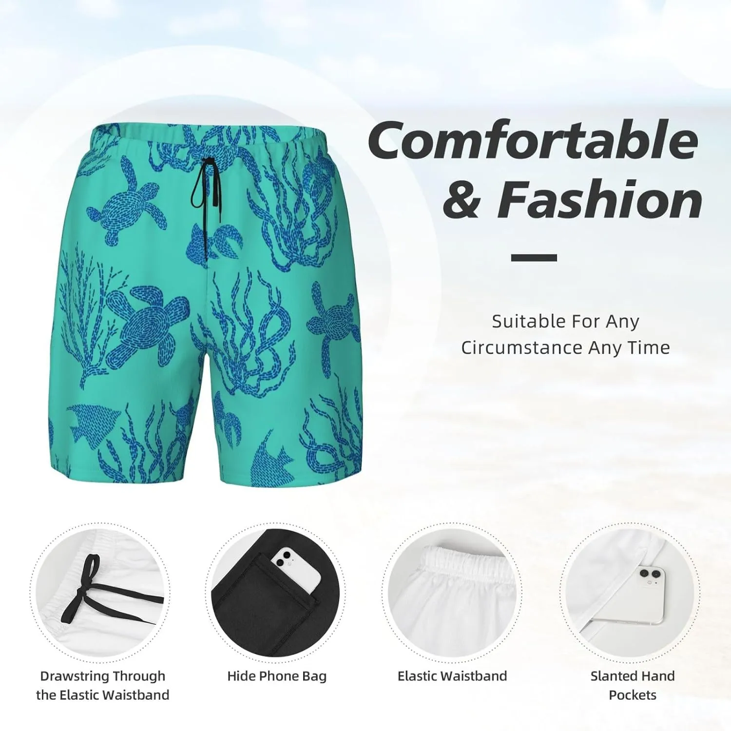 Men's Quick-Dry Swimming Trunks 7 Inch with Compression Liner 2 in 1 Beach Swim Board Shorts with Pockets