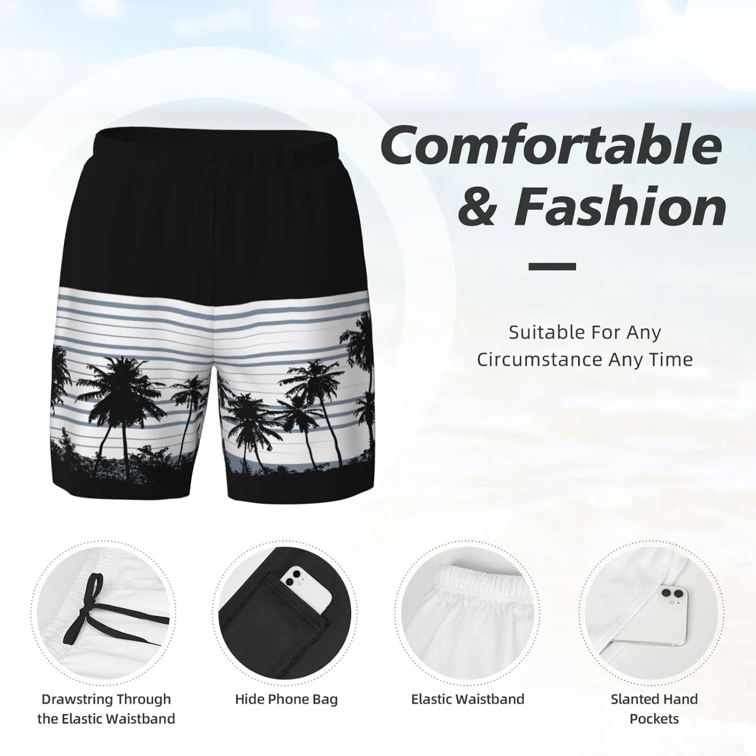 Men's Quick-Dry Swimming Trunks 7 Inch with Compression Liner 2 in 1 Beach Swim Board Shorts with Pockets