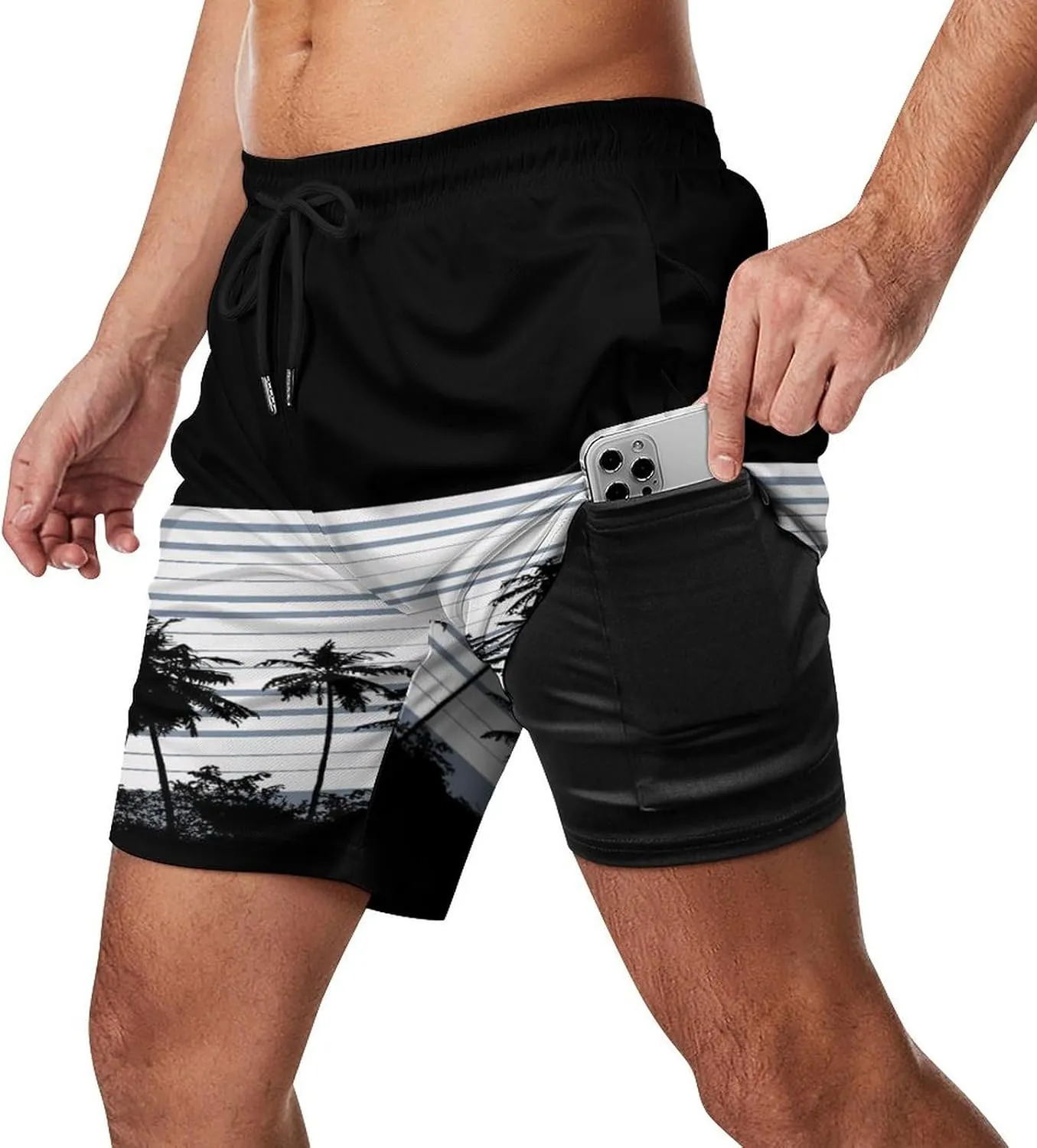 Men's Quick-Dry Swimming Trunks 7 Inch with Compression Liner 2 in 1 Beach Swim Board Shorts with Pockets