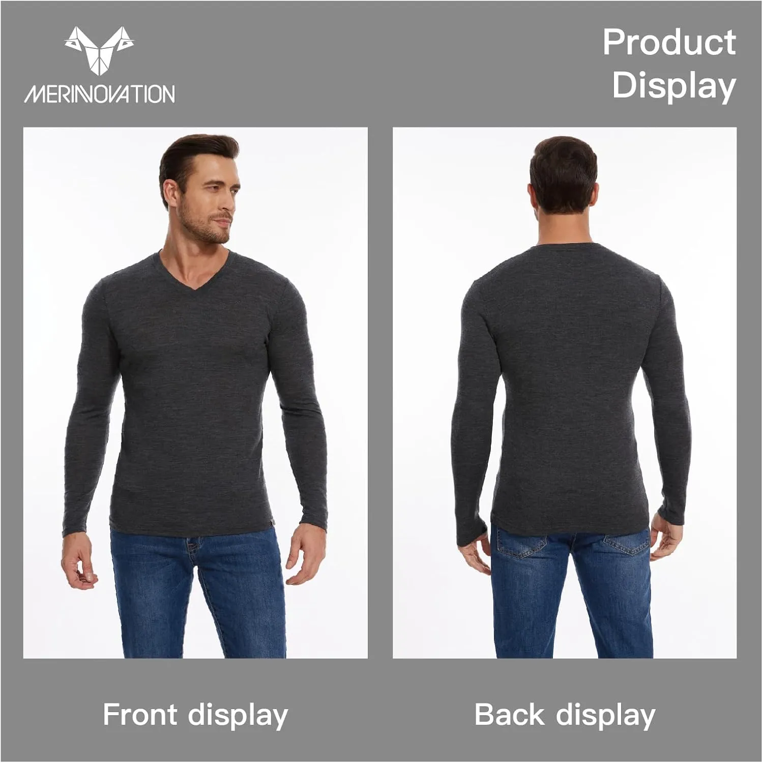 MERINNOVATION Merino Wool Base Layer Mens 100% Merino LS Thermal Shirts for Hiking Hunting,Lite, Midweight