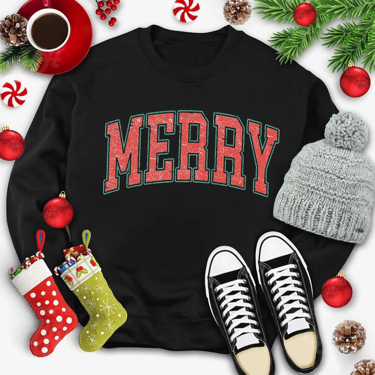Merry Christmas Sweatshirts Women Classic Merry Letter Print Sweatshirts Xmas Holiday Party Pullover Blouse
