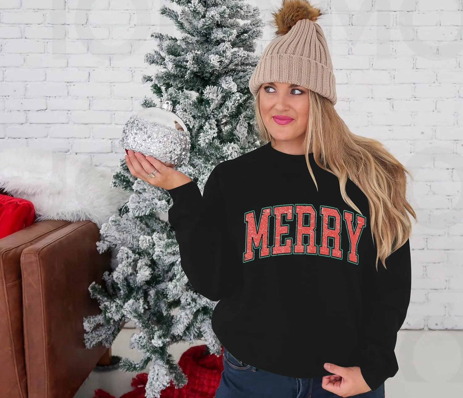 Merry Christmas Sweatshirts Women Classic Merry Letter Print Sweatshirts Xmas Holiday Party Pullover Blouse