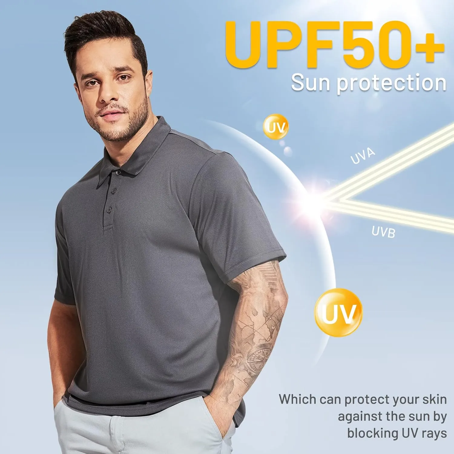 MIER Men's Quick Dry Polo Shirts Polyester Casual Collared Shirts Short Sleeve, Moisture-Wicking, Sun Protection