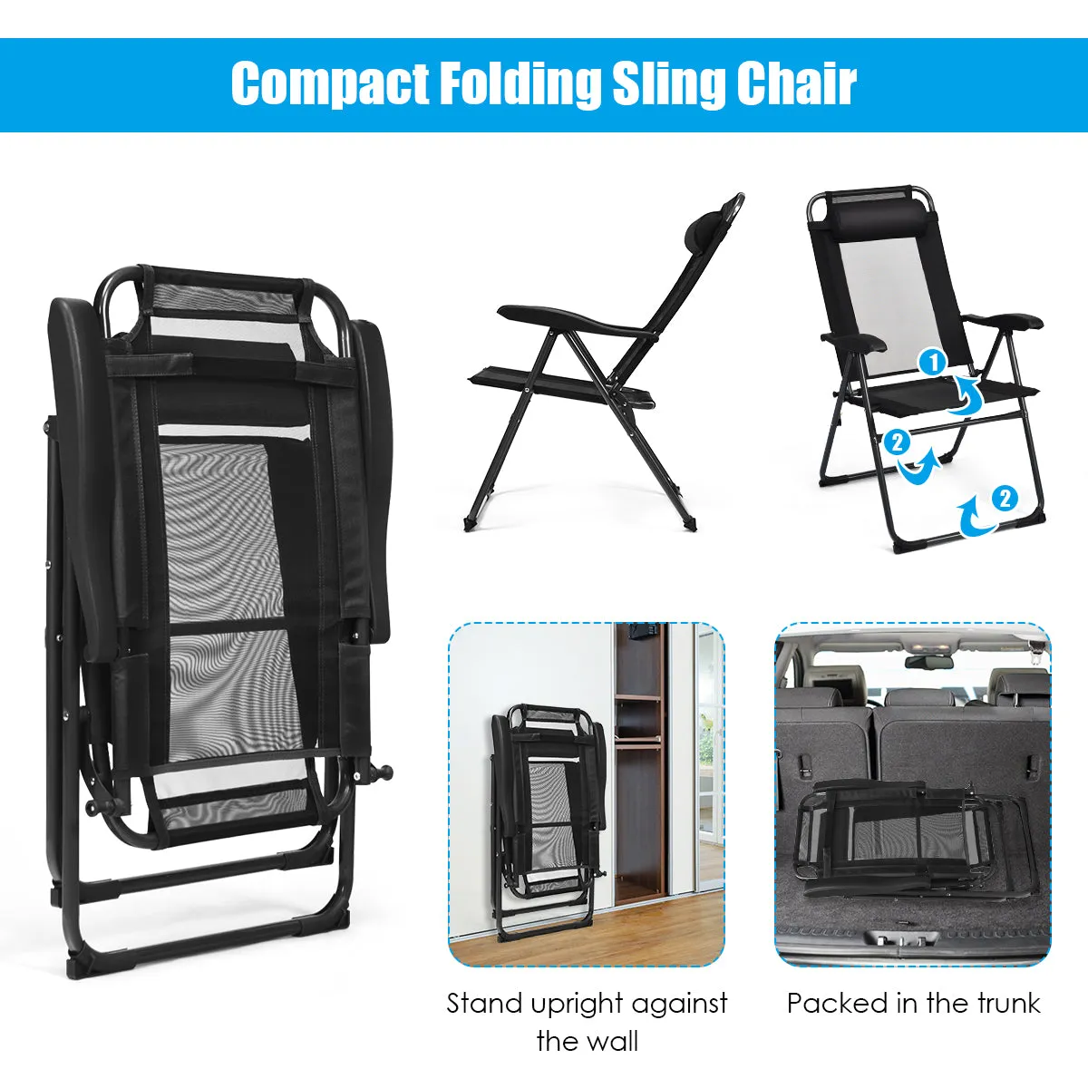 NNECW 2 Pieces Adjustable Reclining Chairs with Headrest