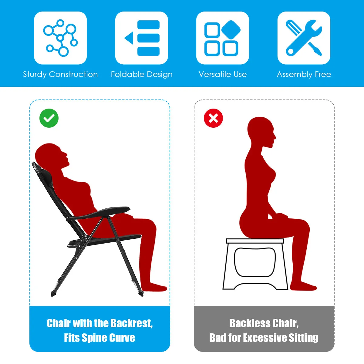NNECW 2 Pieces Adjustable Reclining Chairs with Headrest