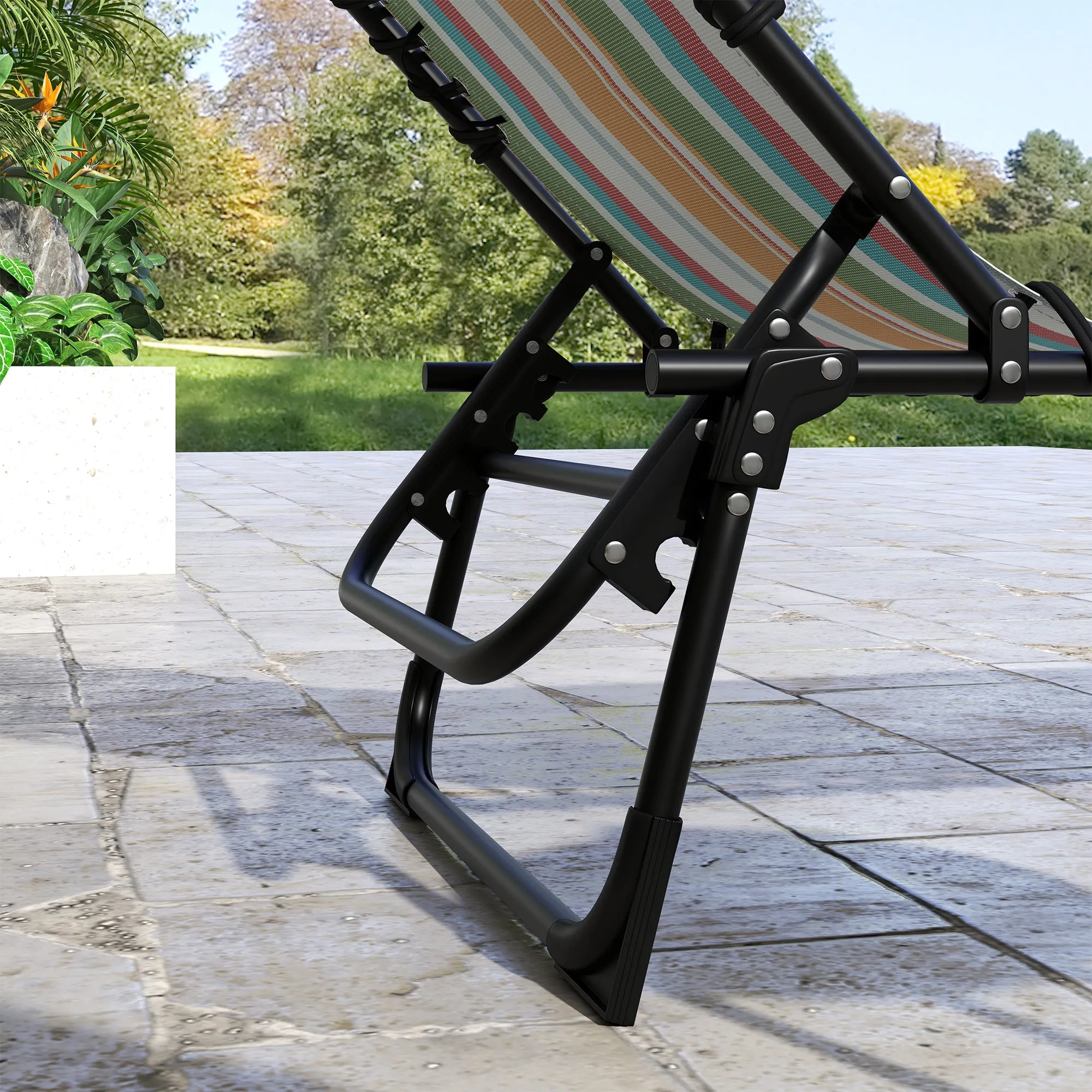 Outsunny 2 Pcs Folding Beach Chair Chaise Lounge 4 Adjustable Positions