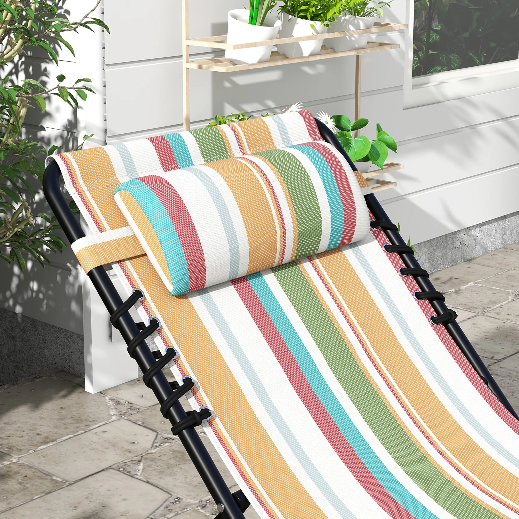 Outsunny 2 Pcs Folding Beach Chair Chaise Lounge 4 Adjustable Positions