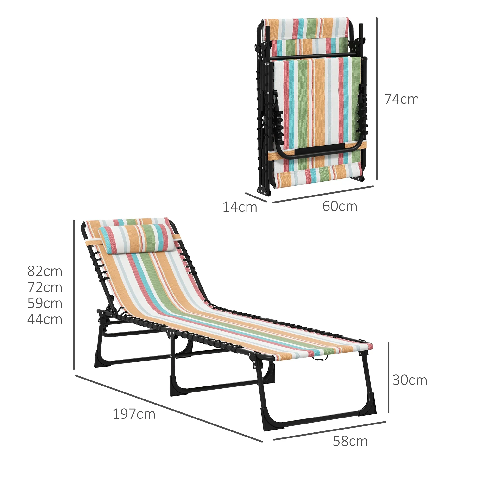Outsunny 2 Pcs Folding Beach Chair Chaise Lounge 4 Adjustable Positions