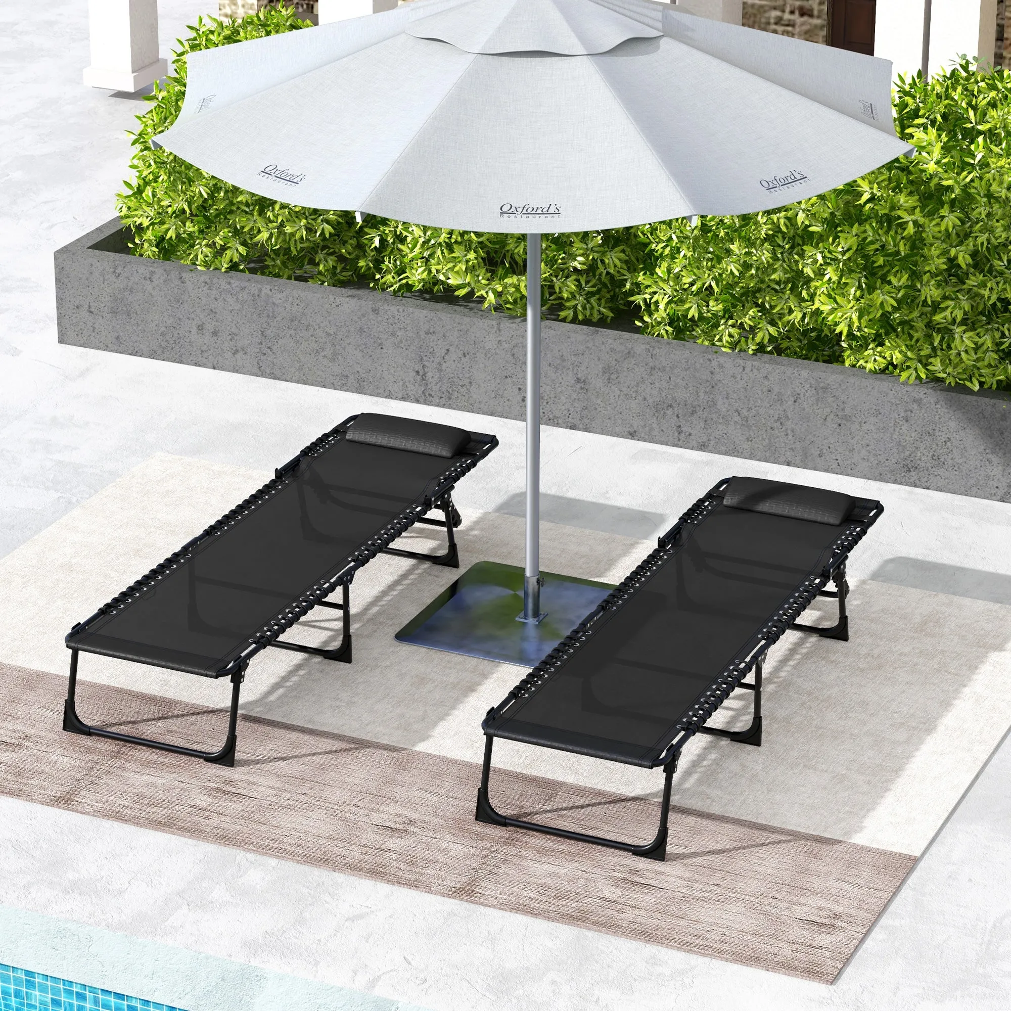 Outsunny 2 Pcs Folding Beach Chair Chaise Lounge 4 Adjustable Positions