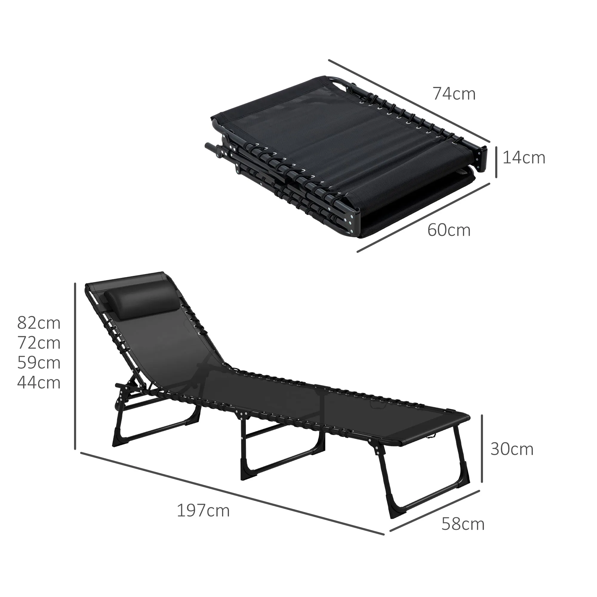 Outsunny 2 Pcs Folding Beach Chair Chaise Lounge 4 Adjustable Positions
