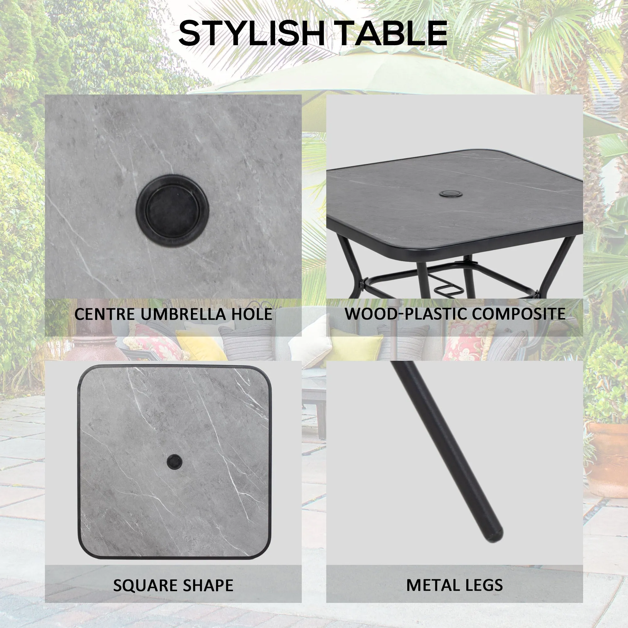 Outsunny Outdoor Dining Set W/ Umbrella Hole Table, Patio Furniture Sets, Black