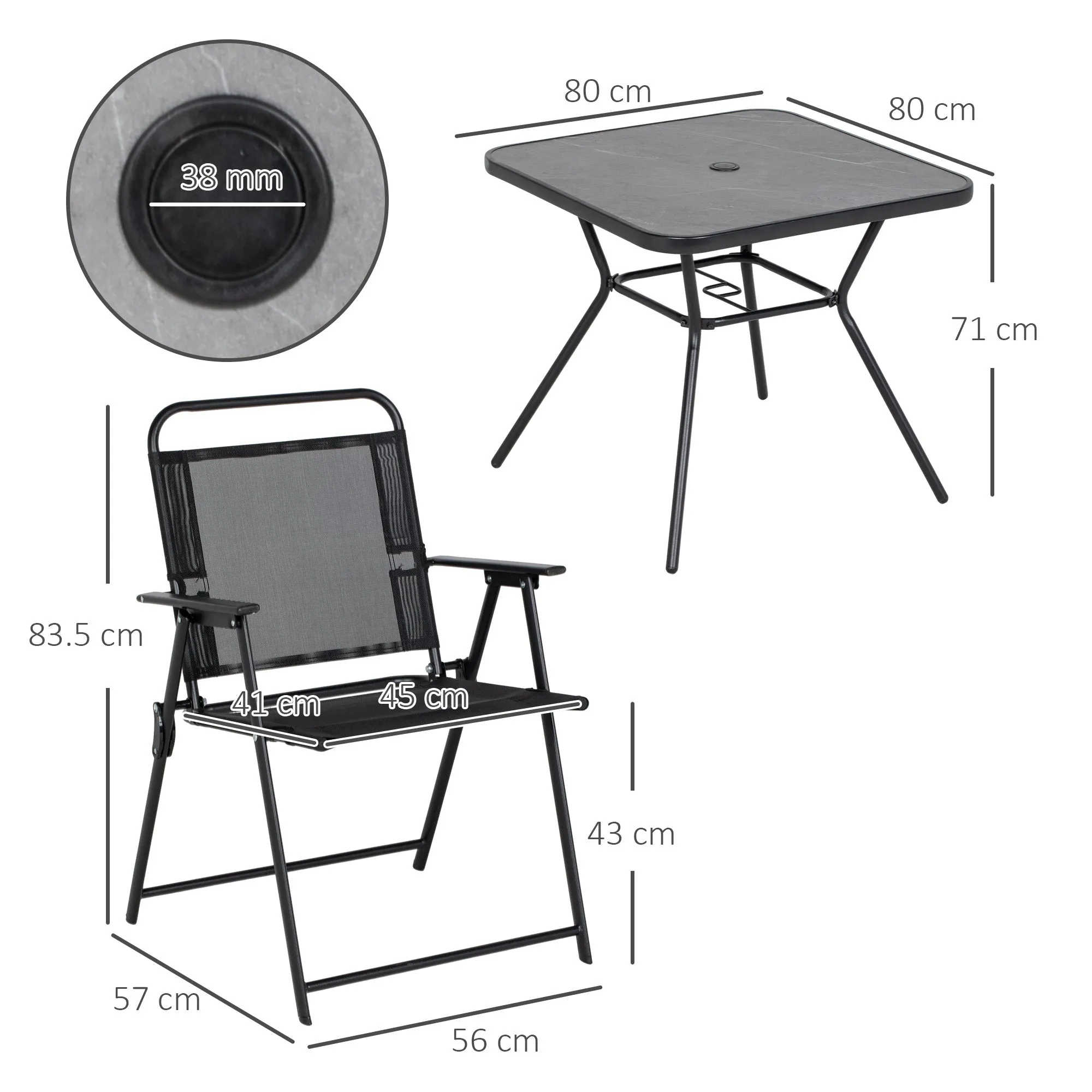 Outsunny Outdoor Dining Set W/ Umbrella Hole Table, Patio Furniture Sets, Black