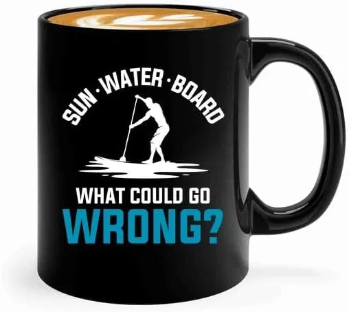 Paddleboard Coffee Mug 11oz Black -Sun water board - Surfboard or Paddleboard Vintage stand up paddle surfing