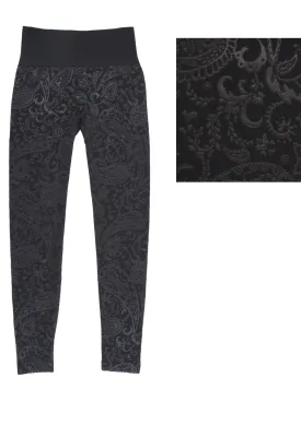 Paisley Embossed Fleece Lined Leggings