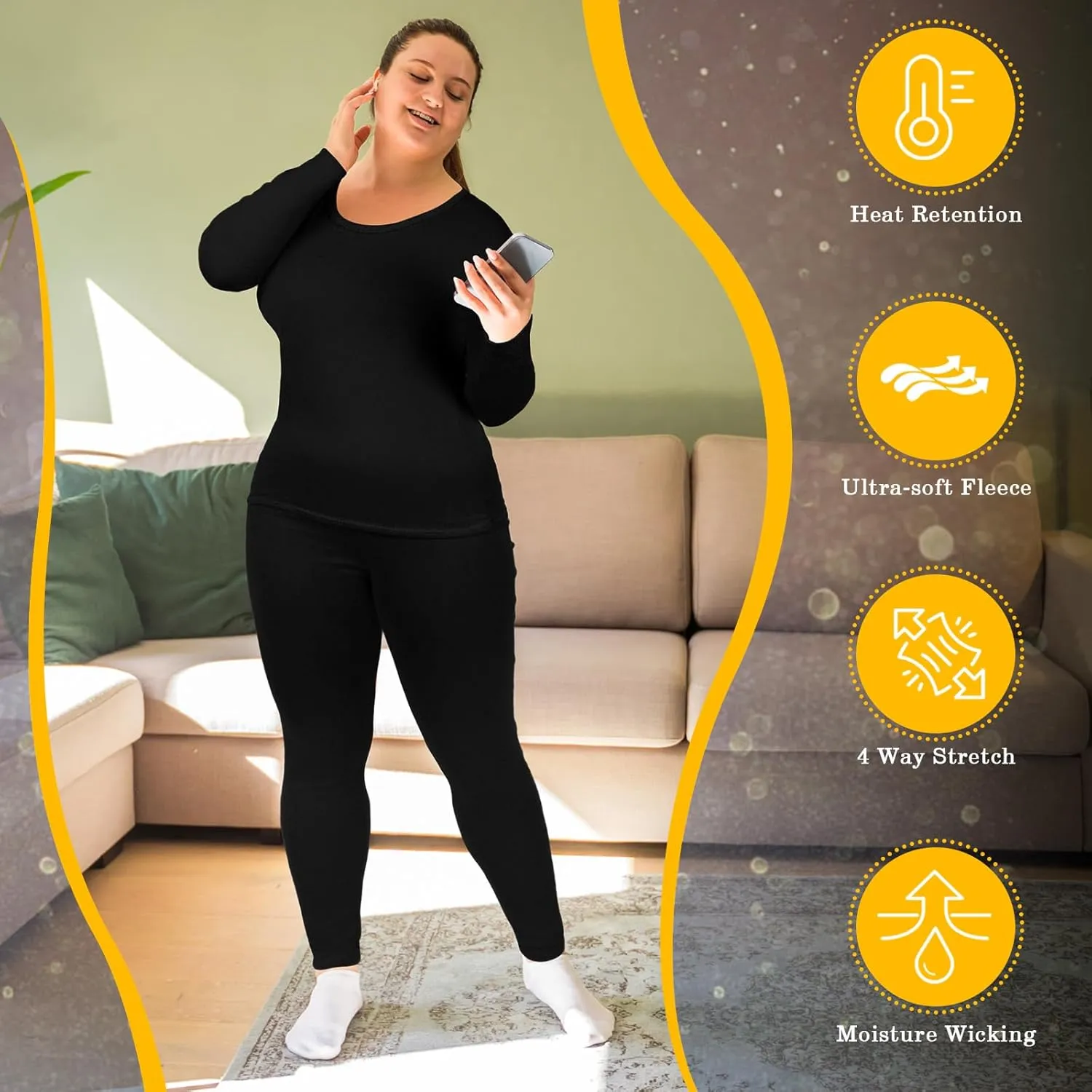 Patelai 3 Pack Women Plus Size Long Sleeve Thermal Shirts Undershirt Fleece Lined Underwear Top Women Crew Neck Base Layer