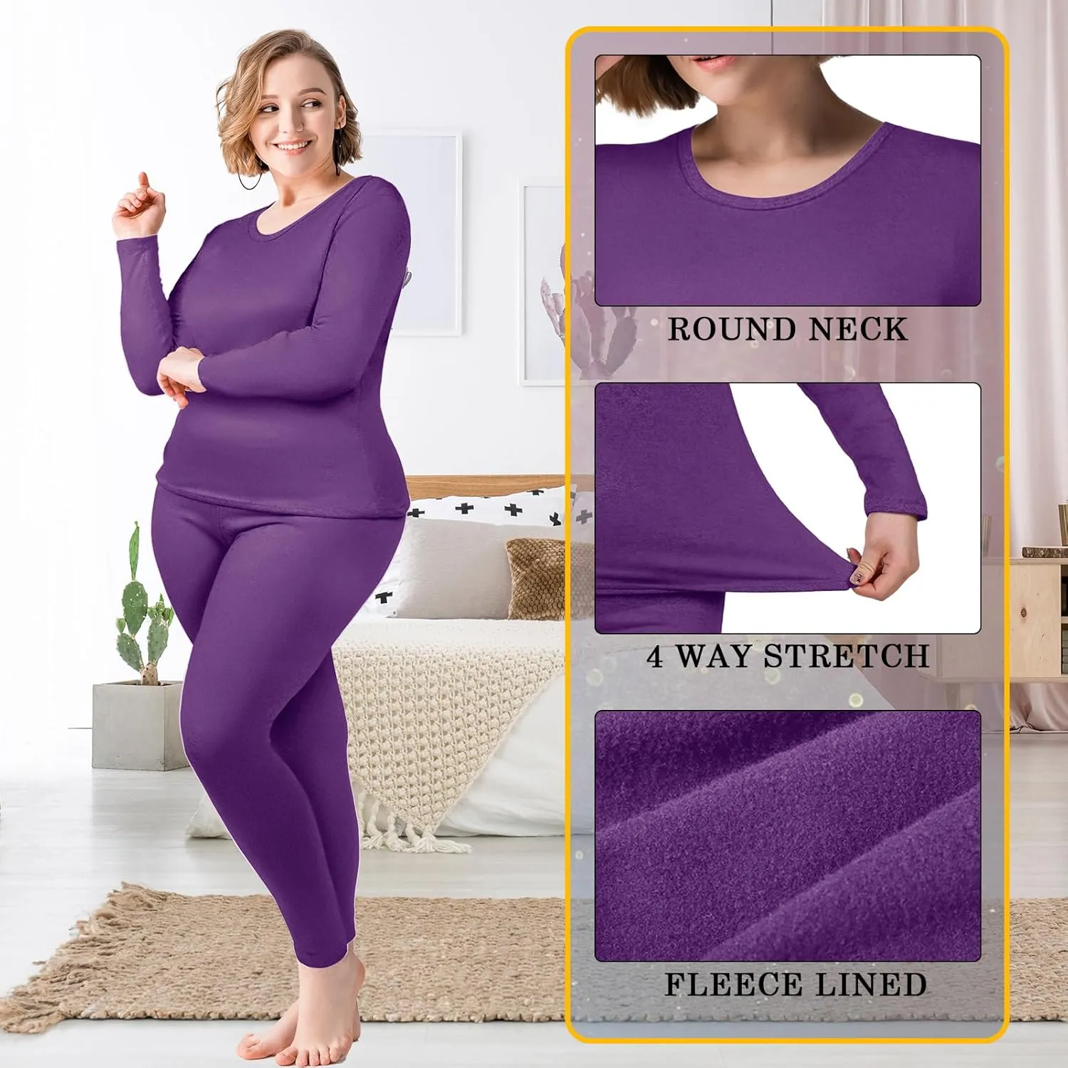 Patelai 3 Pack Women Plus Size Long Sleeve Thermal Shirts Undershirt Fleece Lined Underwear Top Women Crew Neck Base Layer