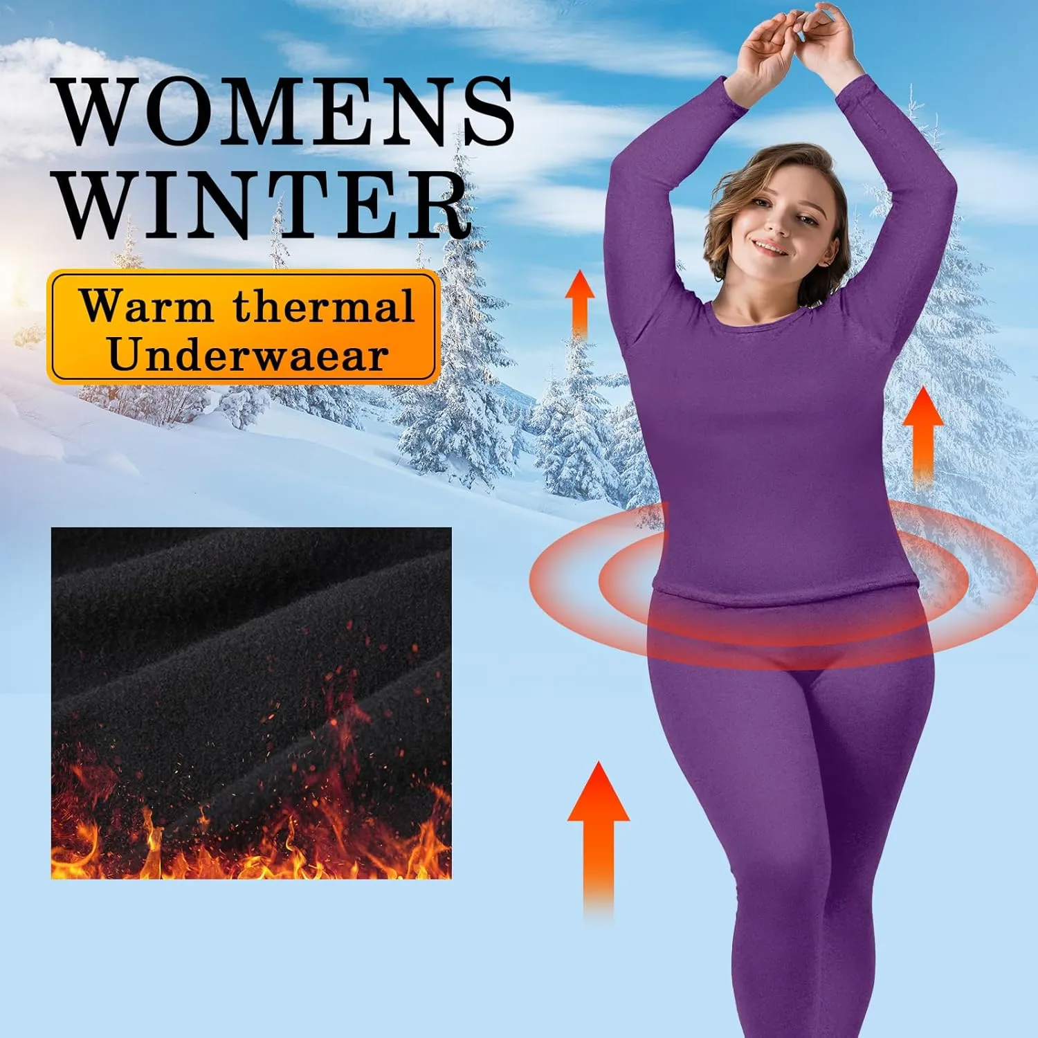 Patelai 3 Pack Women Plus Size Long Sleeve Thermal Shirts Undershirt Fleece Lined Underwear Top Women Crew Neck Base Layer