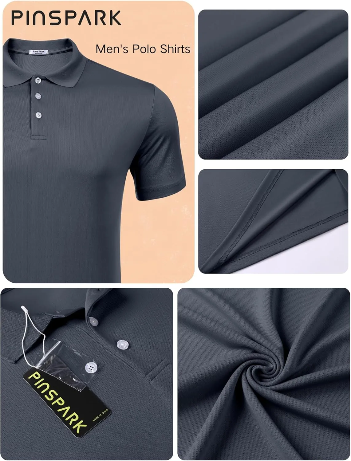 PINSPARK 1/3/4/5 Pack: Golf Polo Shirts for Men Multipacks Quick Dry Short Sleeve Collared Shirt Slim Fit Casual Polos Shirt