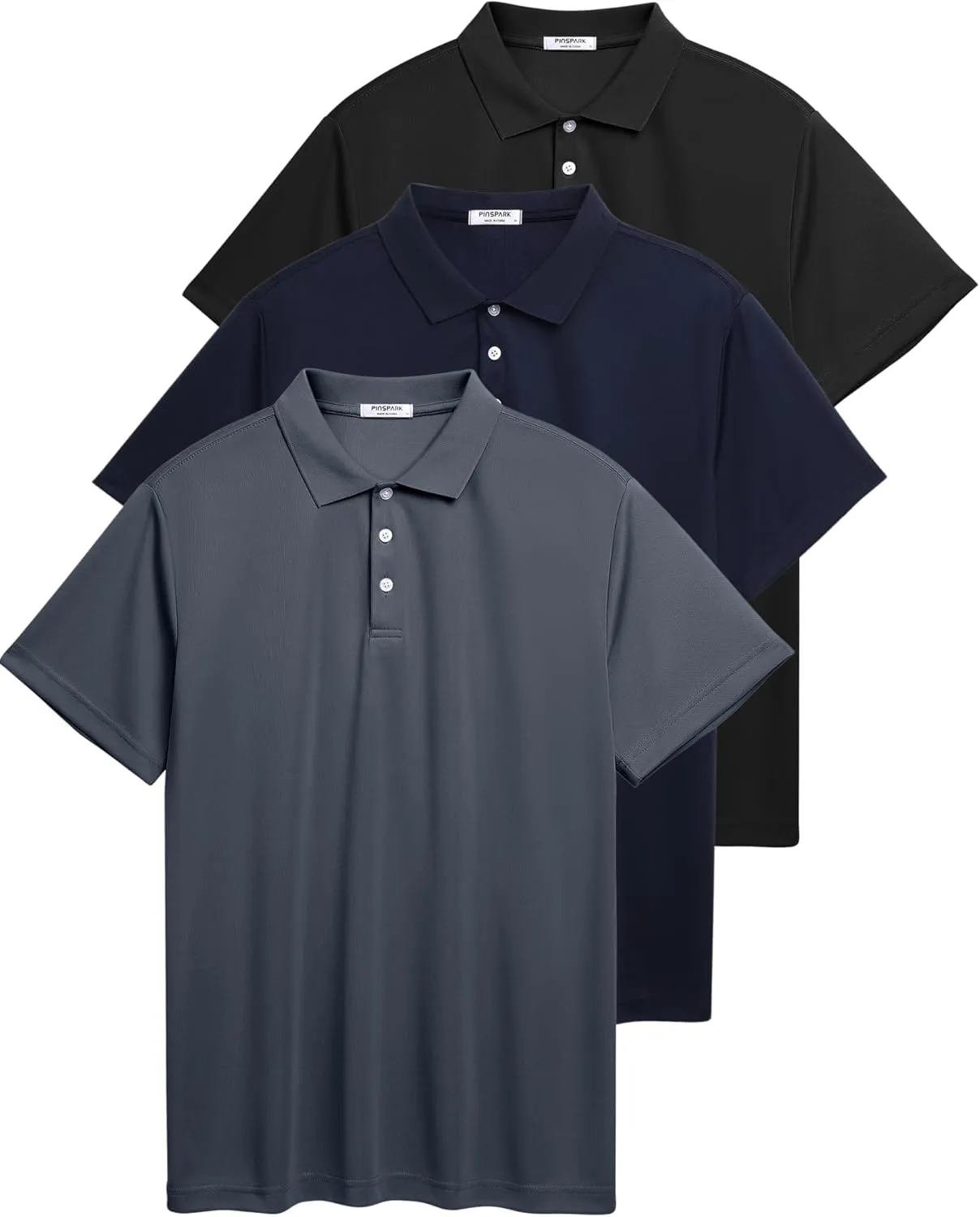 PINSPARK 1/3/4/5 Pack: Golf Polo Shirts for Men Multipacks Quick Dry Short Sleeve Collared Shirt Slim Fit Casual Polos Shirt